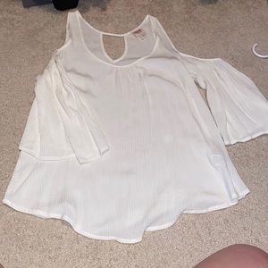 Off shoulder mission soft cream shirt